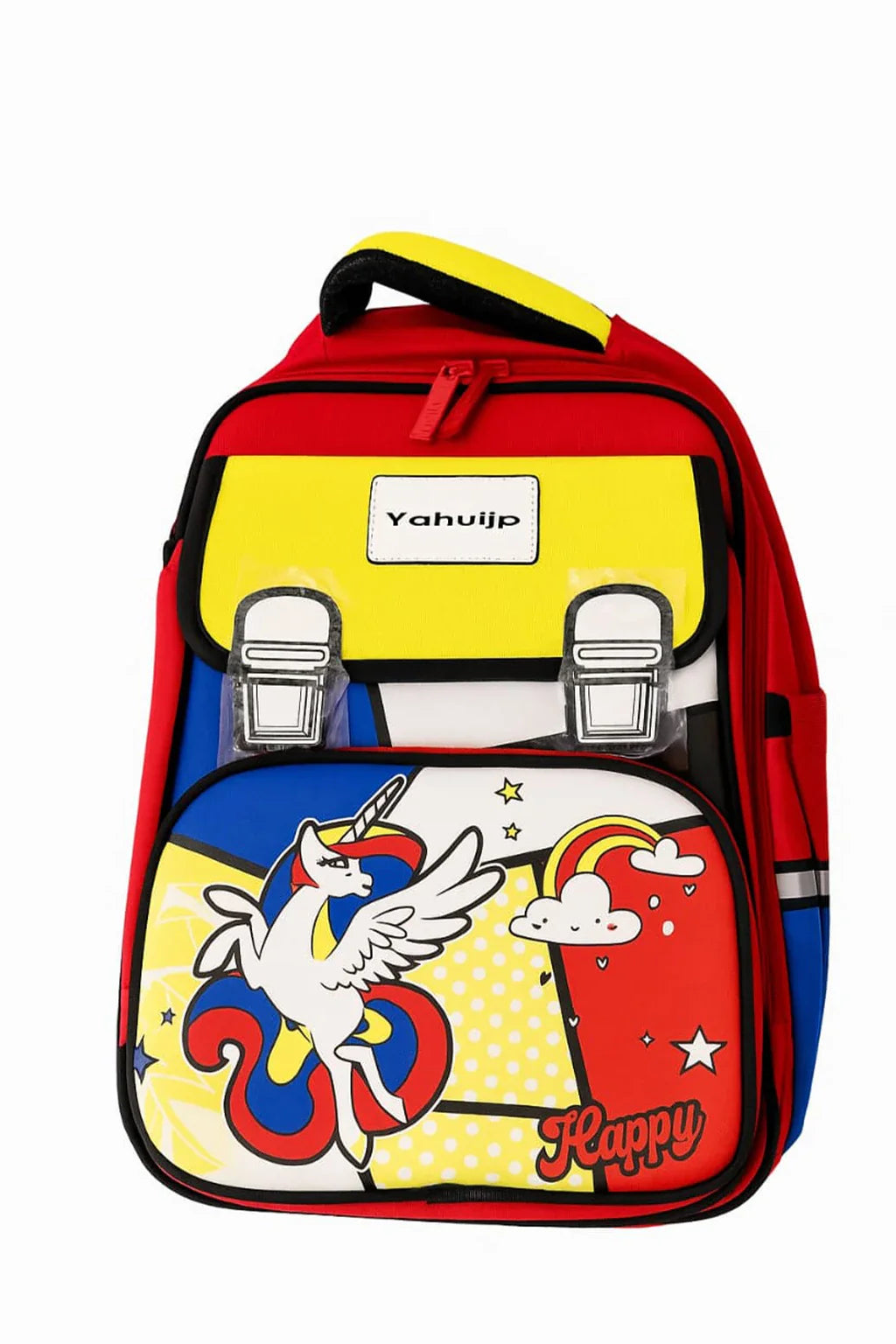 Yahuijp Happy Casual Cartoon Print Padded Shoulder Strap Backpack