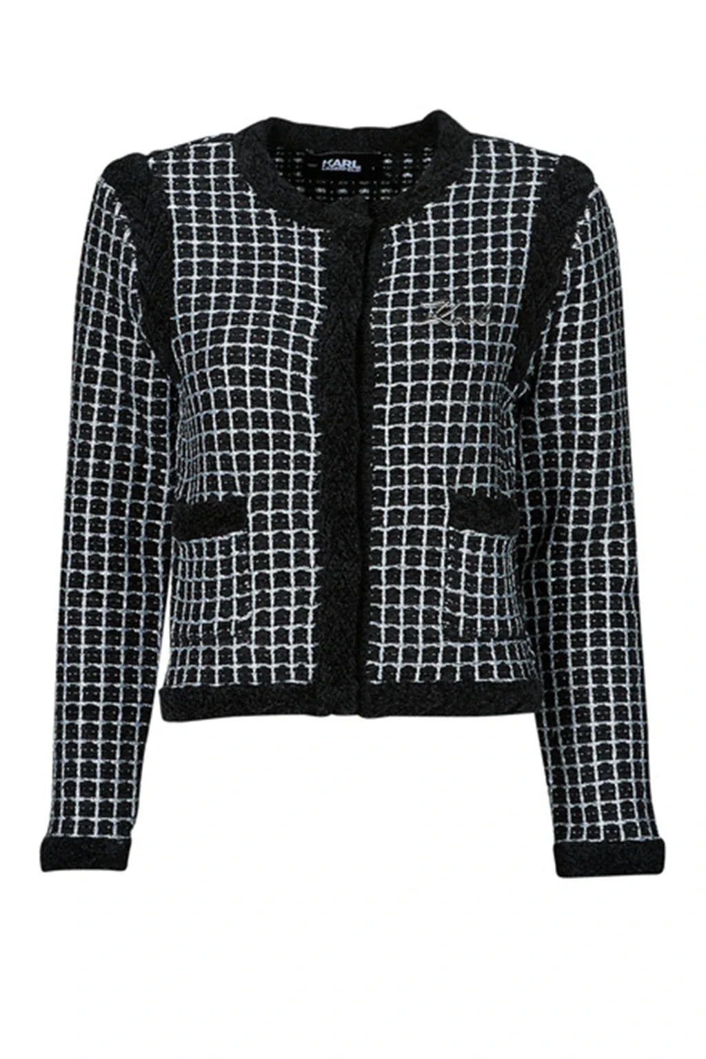 Karl Lagerfeld Classic Boucle Cardigan In Black And White