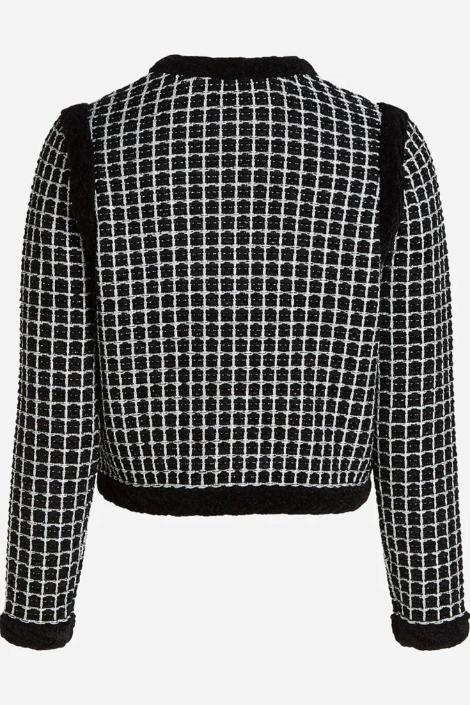 Karl Lagerfeld Classic Boucle Cardigan In Black And White
