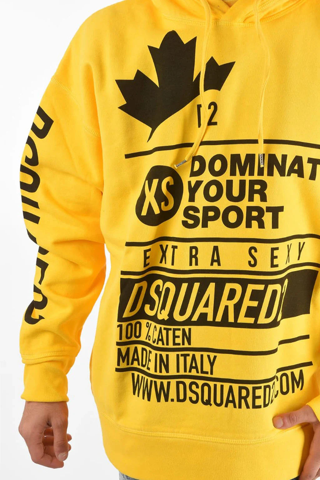 Dsquared2 Yellow Logo Print Cotton Hoodie