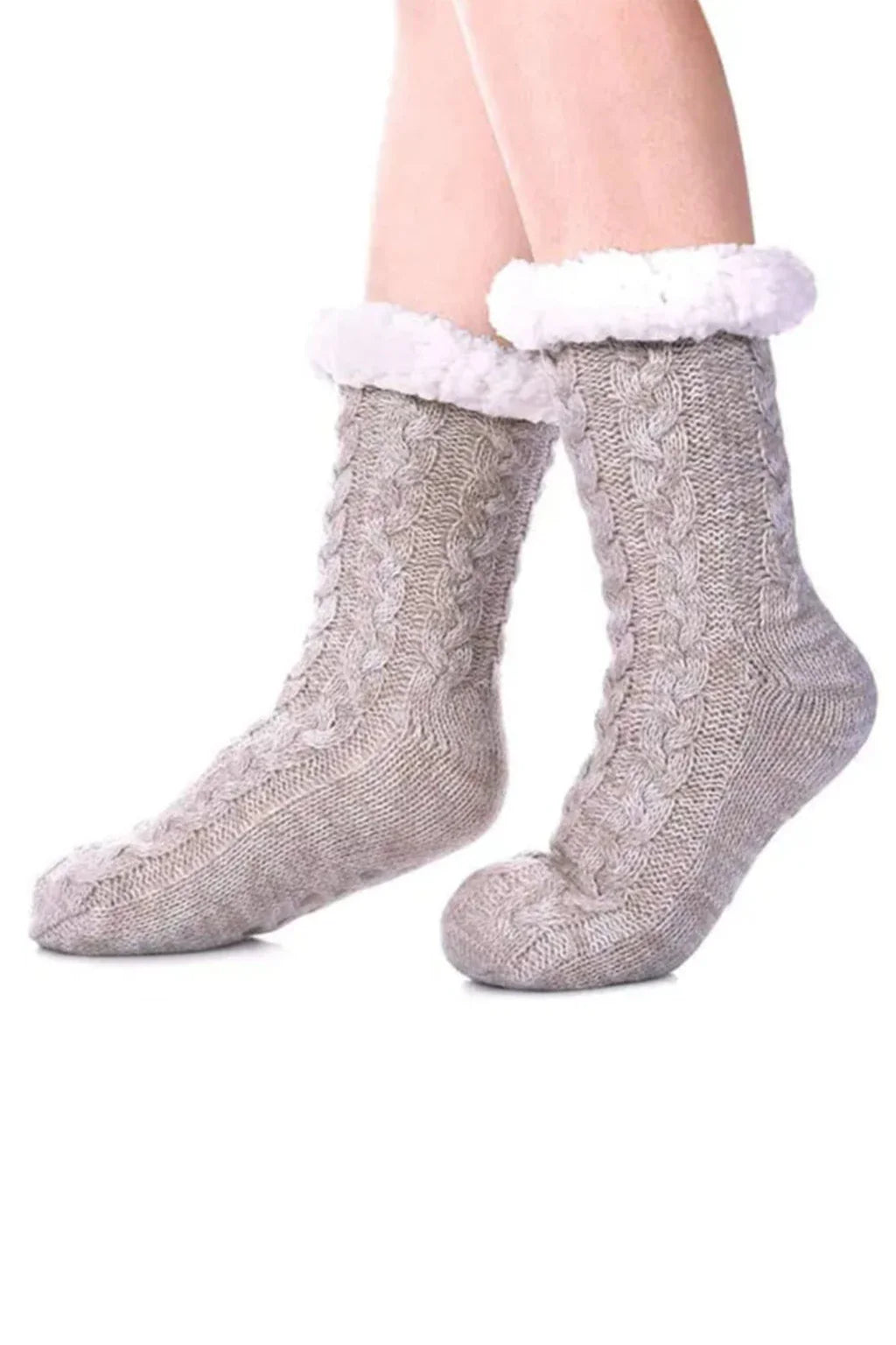 Pair Of Aoilai Cable Knit Slipper Socks With A Fleece Lining
