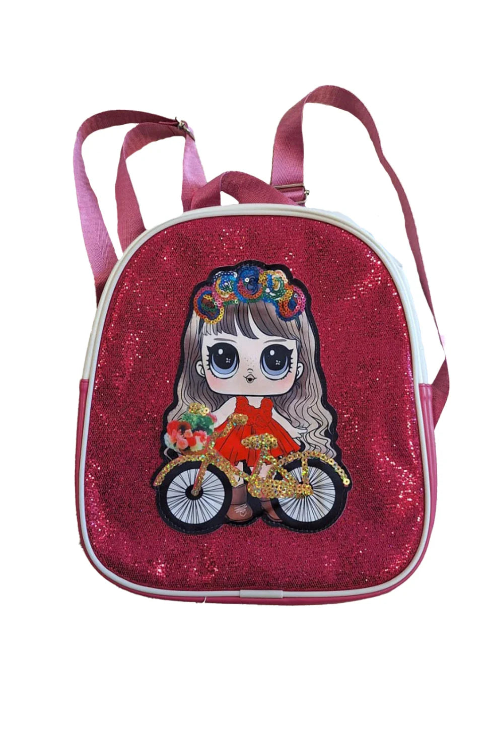 Girls Cute Sequin Fun And Funky Energy Bicycle School Backpack