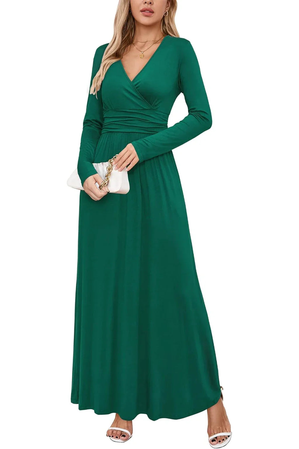 Ouges Womens Maxi With V Neck Wrap Waist With Belt Dress