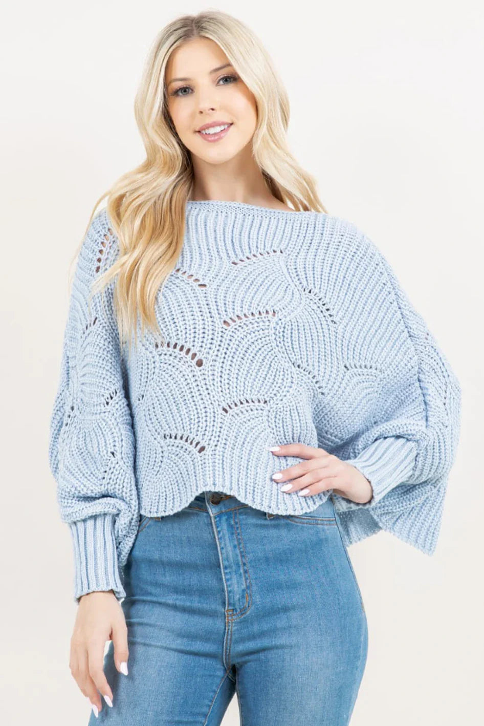 Crochet Dolman Sleeve Sweater Denim