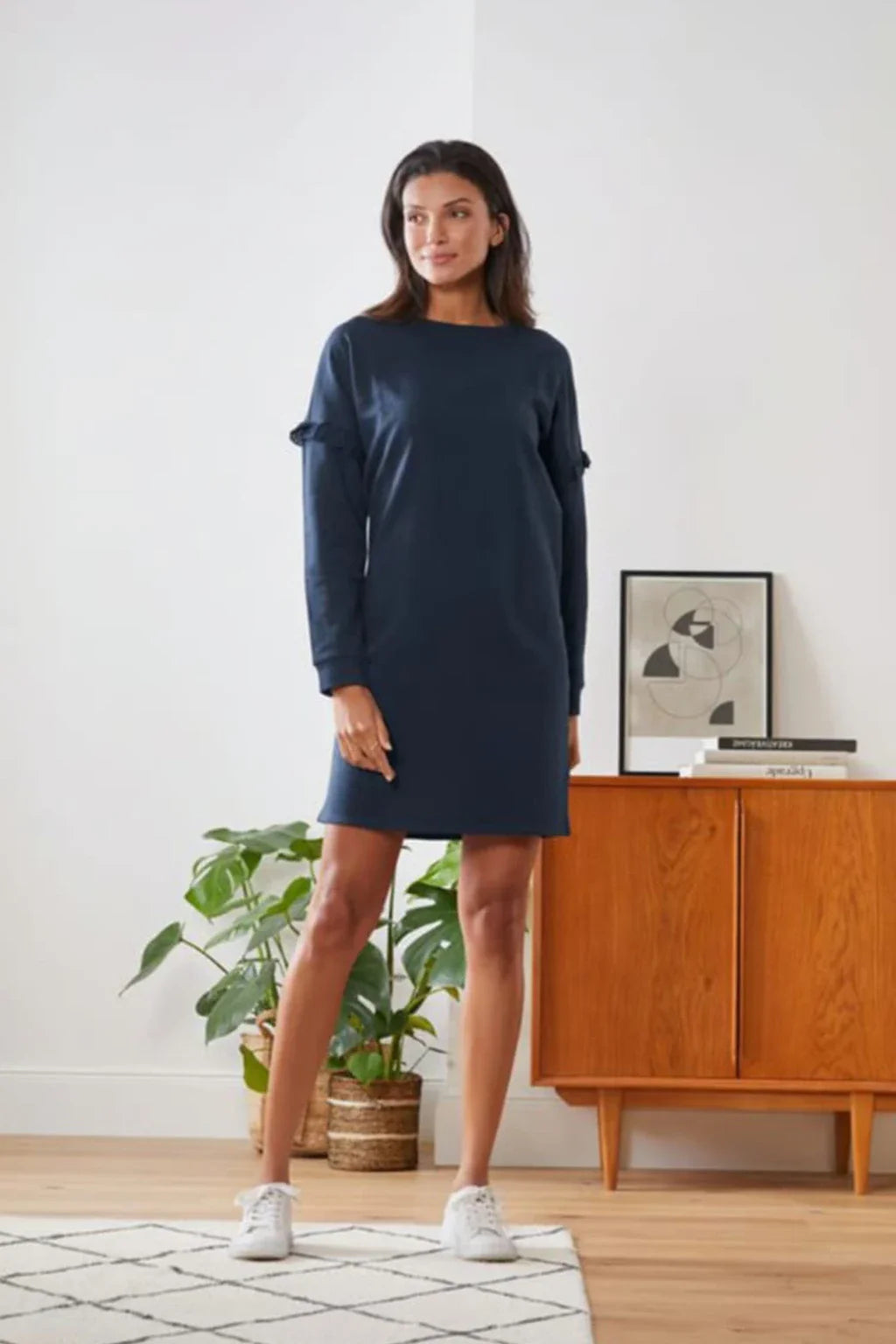 Tchibo Women Round Neck Plain Long Sleeve Dress