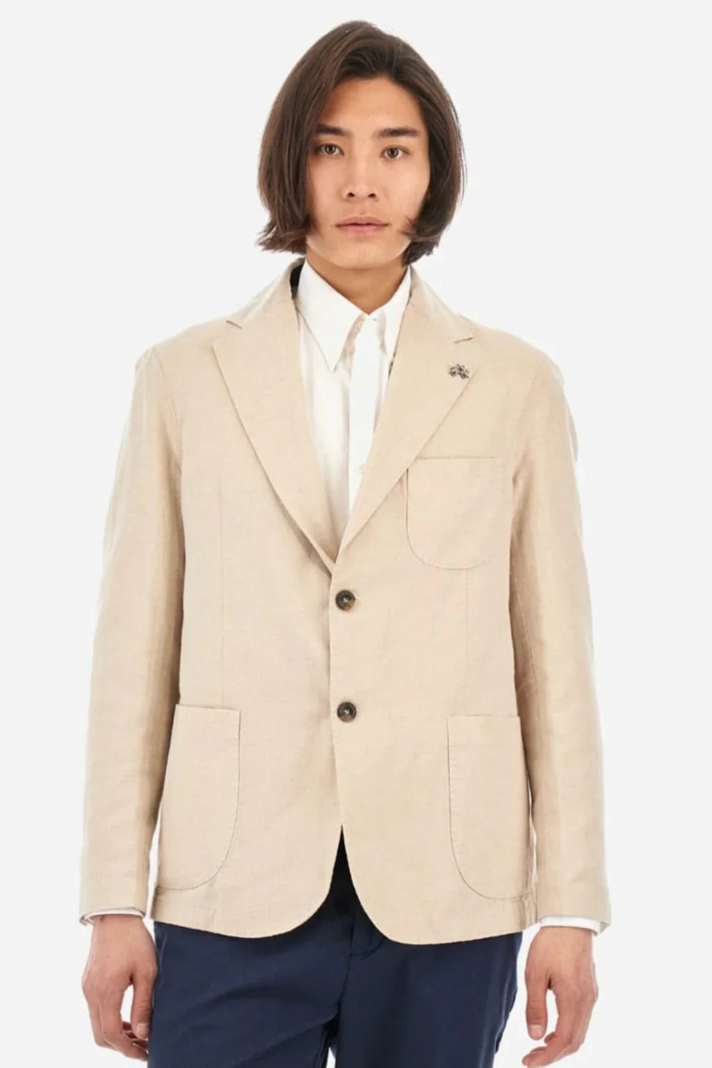 La Martina Mens Regular Fit Cotton And Linen Blend Blazer 