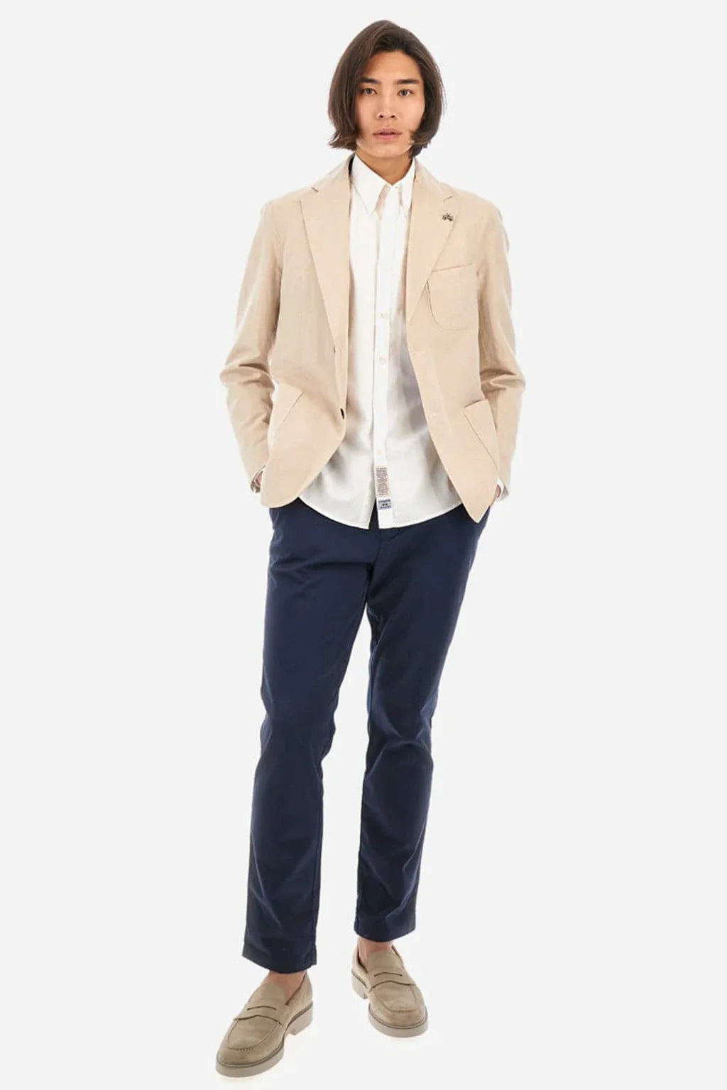 La Martina Mens Regular Fit Cotton And Linen Blend Blazer 