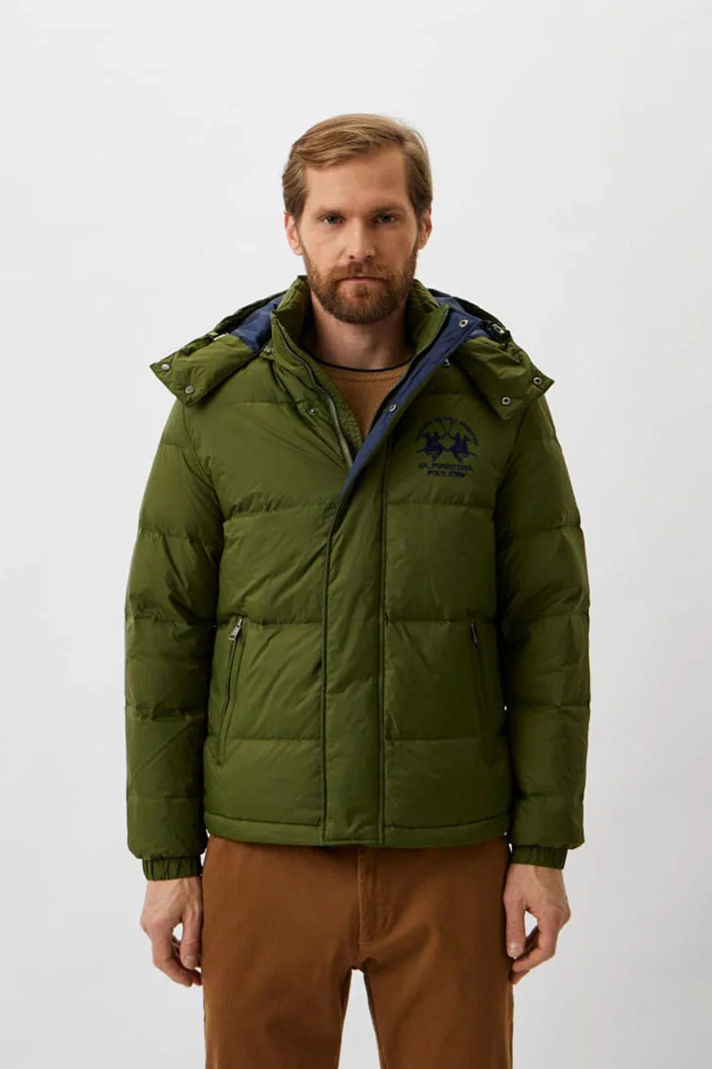 La Martina Khaki Green Hooded Puffer Jacket