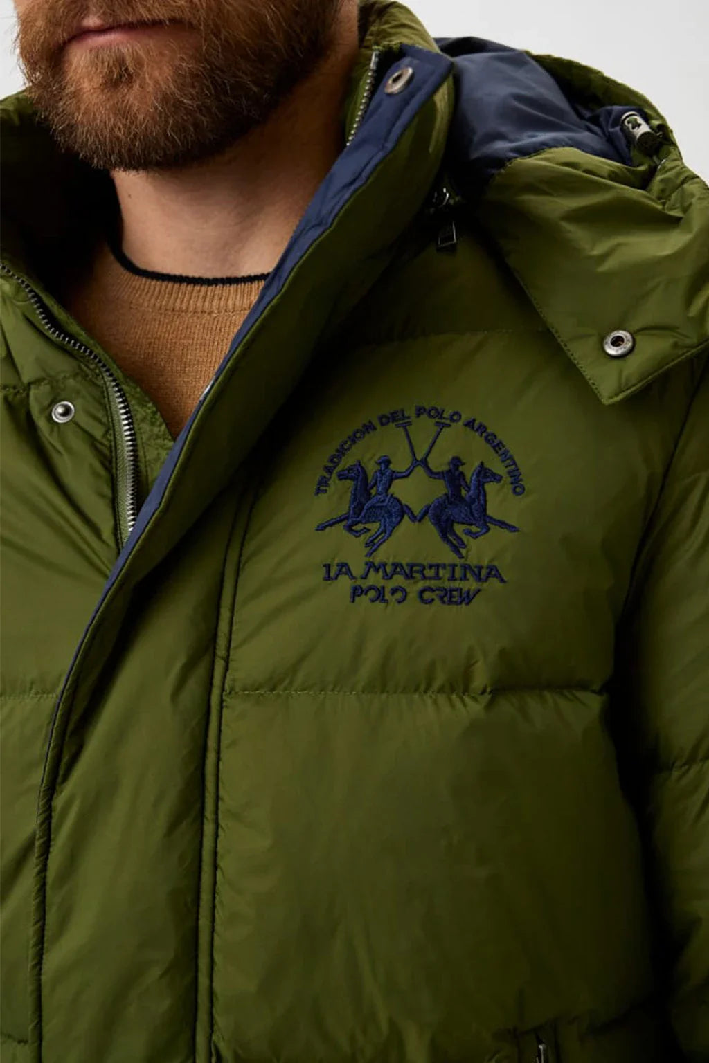 La Martina Khaki Green Hooded Puffer Jacket