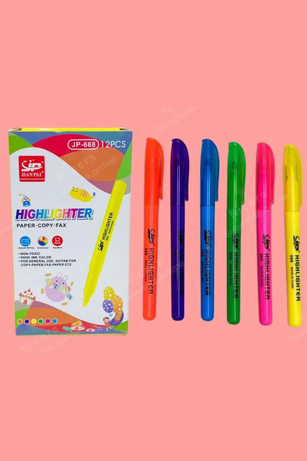 Jianpai Highlighter 12pcs Box Stationary Pastels And Neon Colors