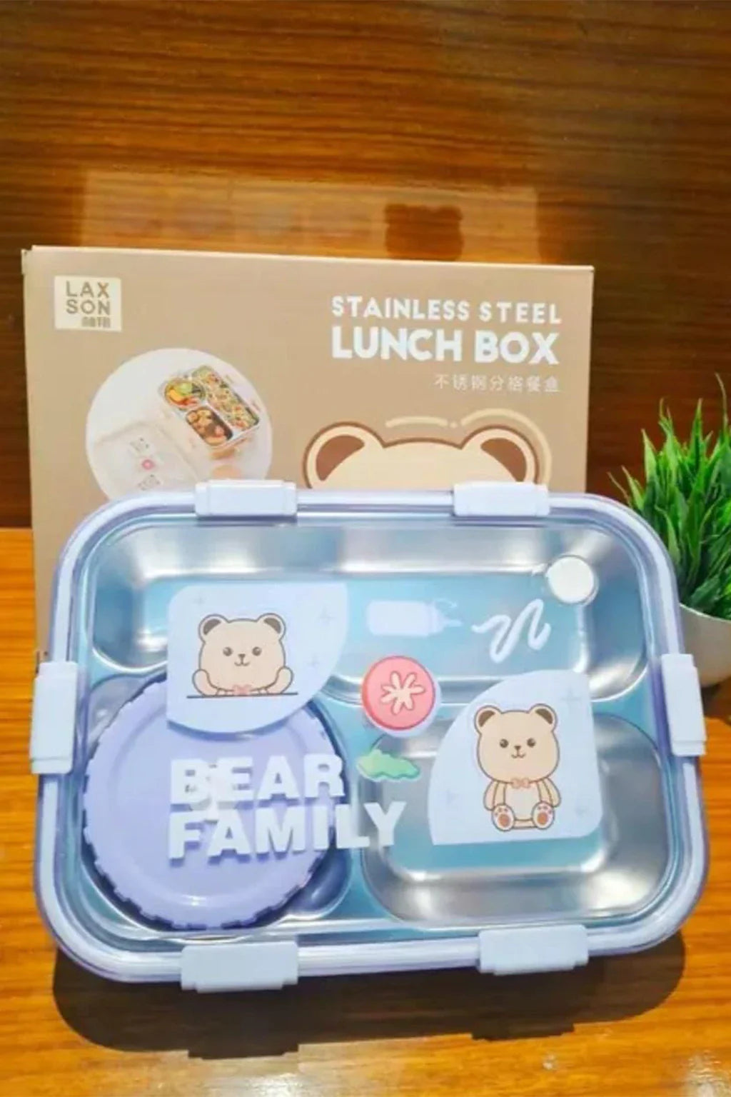 Lax Son Stainless Steel Purple Bear Family Lunch Box