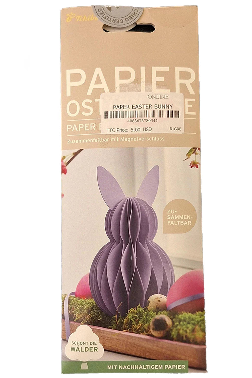 Tchibo Paper Purple Easter Bunny Figurines 