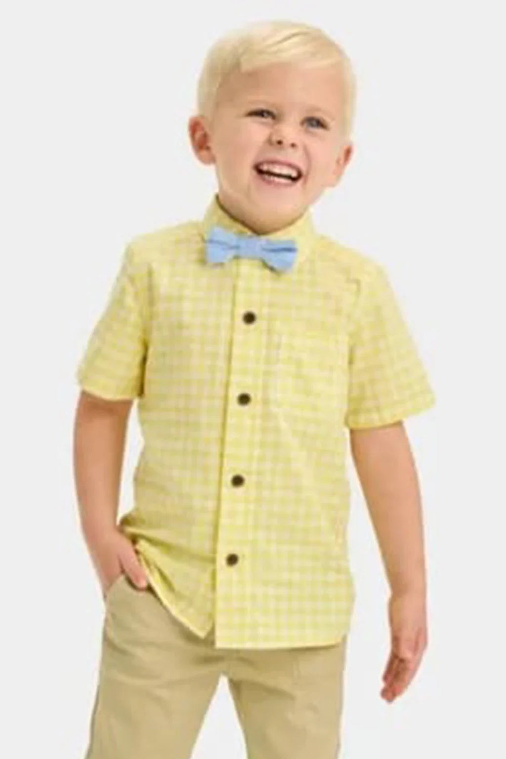 Cat And Jack Lemon Plaid Newport Short Sleeved Shirt 