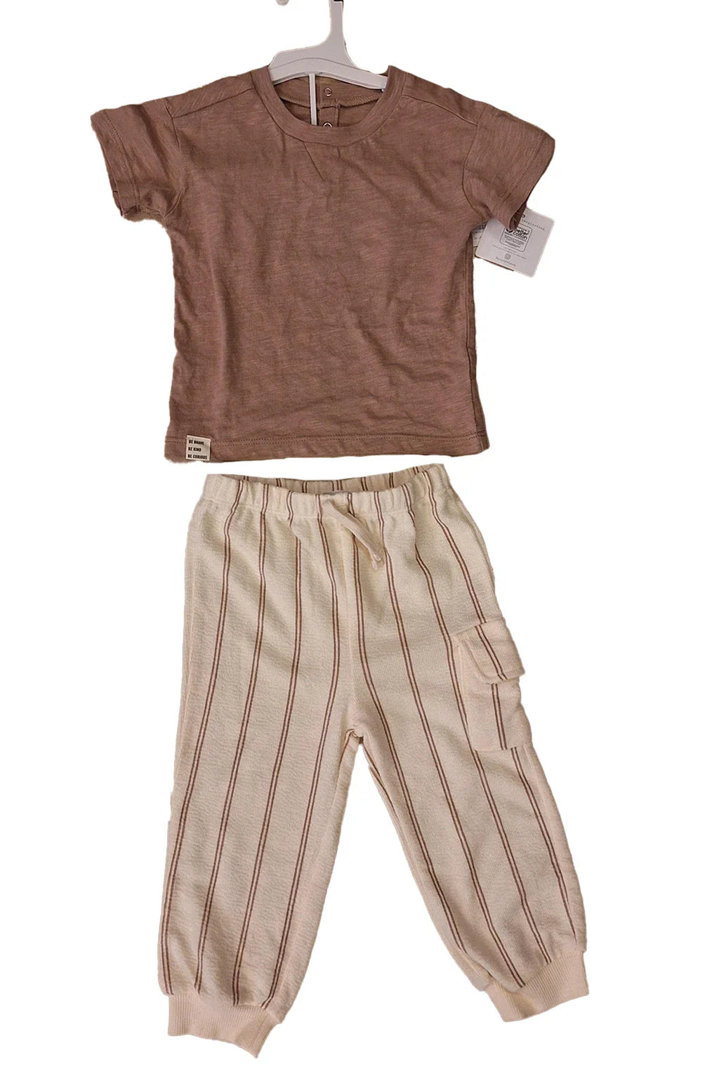 Carters Organic Cotton Boys 2 Pieces Brwon T-Shirt And Tapered Pants